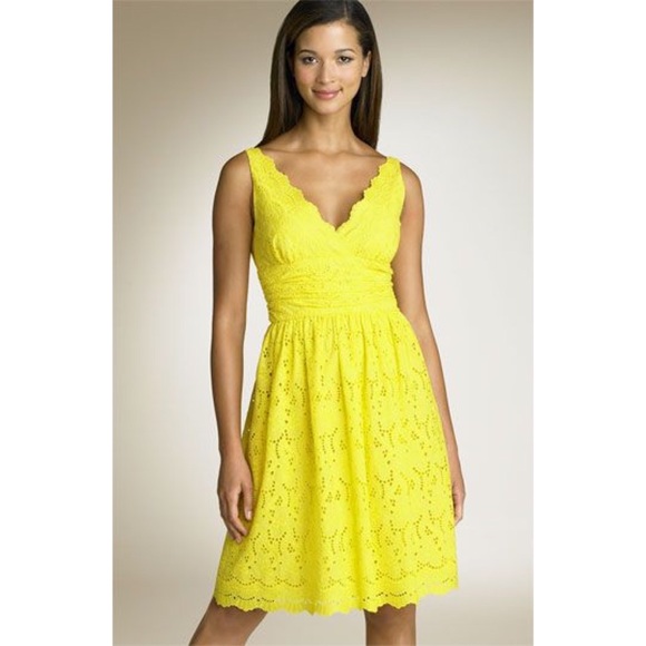 Lace V-Neck Eyelet Dress Yellow